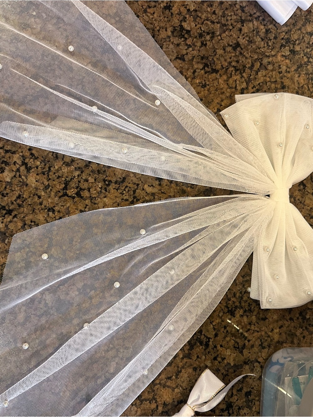 Elegant Ivory Sheer Tulle Bow with Pearl Accents - Home Accents